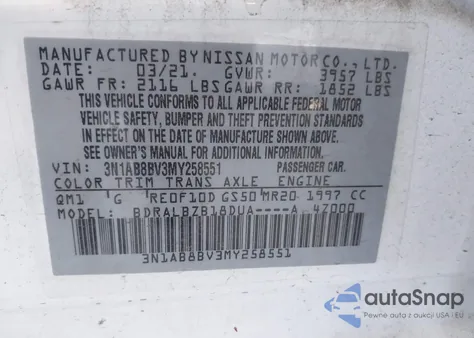 2021 Nissan Sentra S Xtronic Cvt from USA, damaged, VIN 3N1AB8BV3MY258551